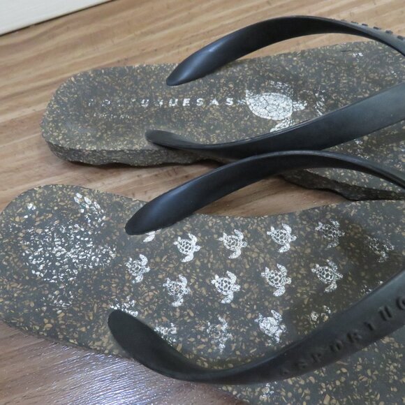 ASPORTUGUESAS Base Cork Sole Flip Flop Thong Sandals in Black Minimalist Sz 8/9 - Picture 7 of 11